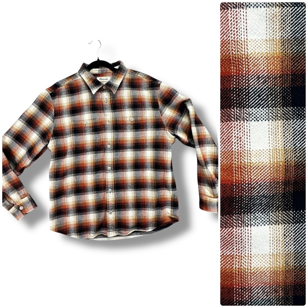 Madewell Men's Brushed Flannel Easy Long-Sleeve Shirt Plaid Medium Faded Rust